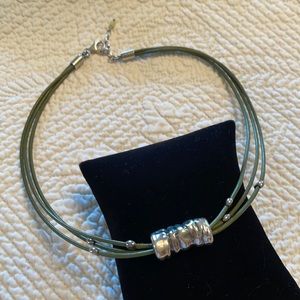 Silpada Army Green Leather & Silver Necklace
